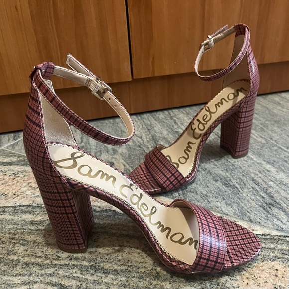 Sam Edelman Yaro Pink Plaid Sandal Heels Size 7 Like new! - Picture 9 of 11